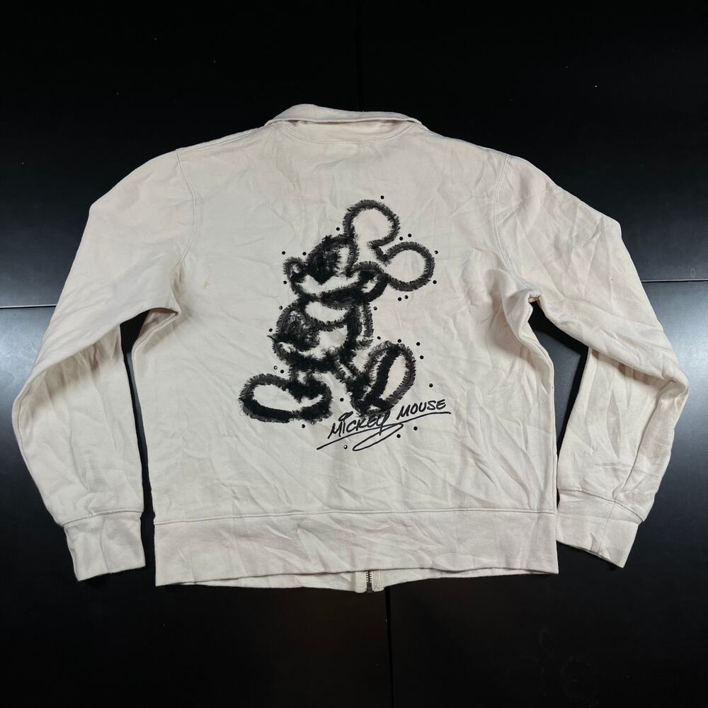 Disneyland Resort Fleece Zipup Jacket Womens L Mickey Mouse BLACK‎ BEIGE